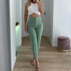 Women's High Waist Slim Fit Trousers Stretch Fabric Business Casual Pants Multiple Colors — Image 2
