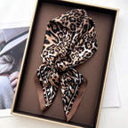 Luxury Leopard Print Satin Silk Scarf Wrap Unisex Fashion Accessory Brown Black — Main Image