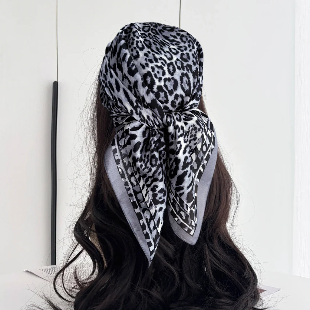 Luxury Leopard Print Satin Silk Scarf Wrap Unisex Fashion Accessory Brown Black — Image 6