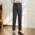 Brand Men's Wool Pleated Trousers Tailored Fit Adjustable Waistband Black — Image 5