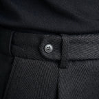 Men's Wool Blend Pleated Trousers Black Tailored Fit Cuffed Hem Formal Pants — Image 6