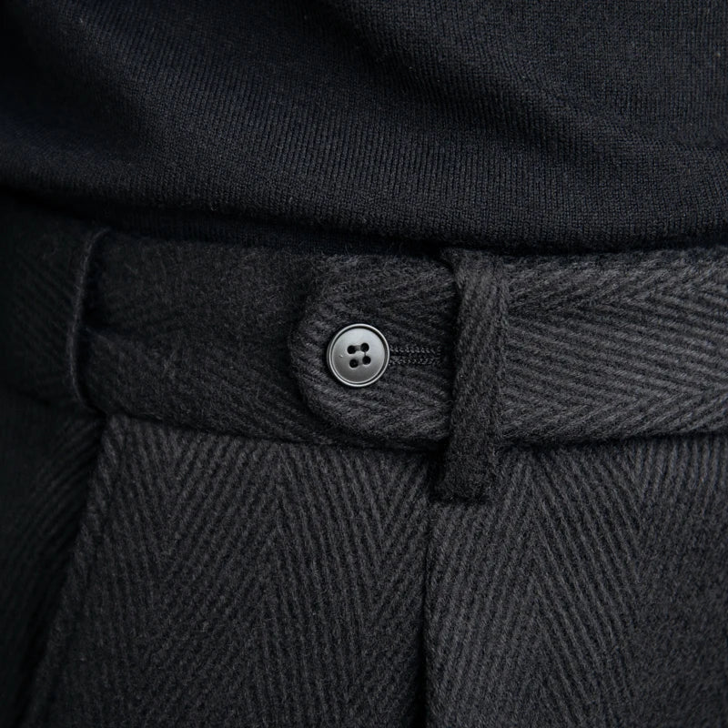 Men's Wool Blend Pleated Trousers Black Tailored Fit Cuffed Hem Formal Pants — Image 6