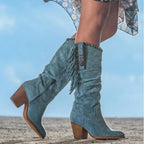 Women's Fringe Suede Knee-High Boots Western Style Zipper Closure Multiple Colors — Image 5