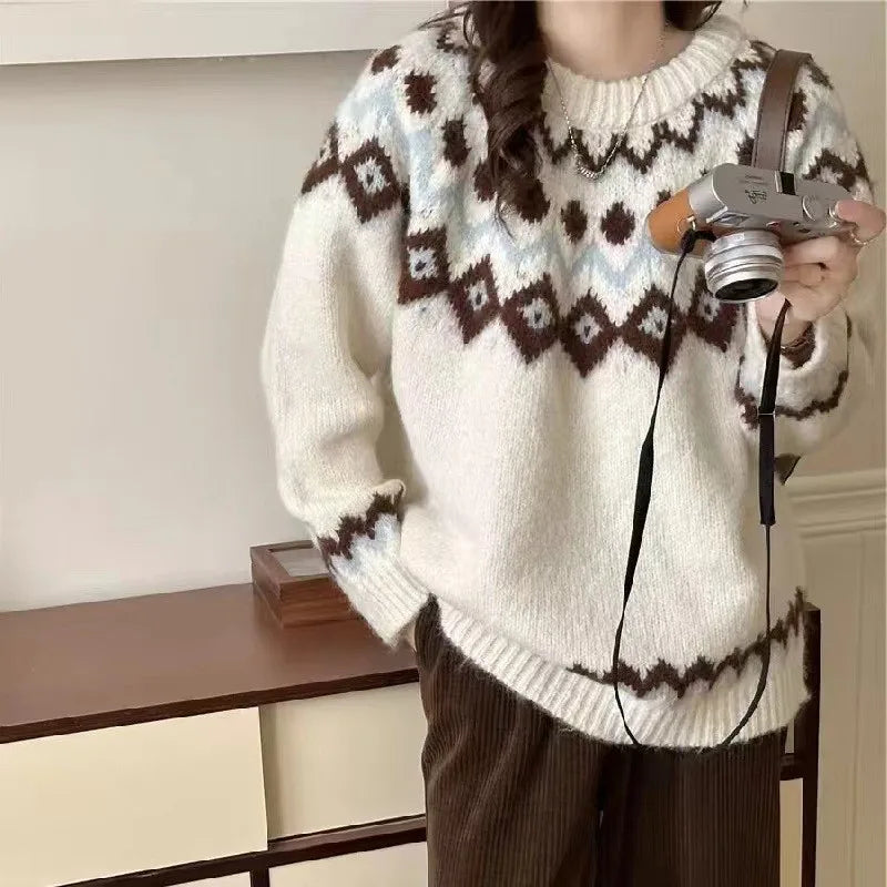 Women's Nordic Knit Sweater Geometric Pattern Warm Winter Pullover — Image 4