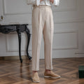 Men's Tailored Pleated Trousers Wool Blend Beige Adjustable Waistband Formal Pants — Image 2