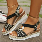 Women's Wedge Sandals - Espadrille with Metallic Accent in Multiple Colors — Main Image