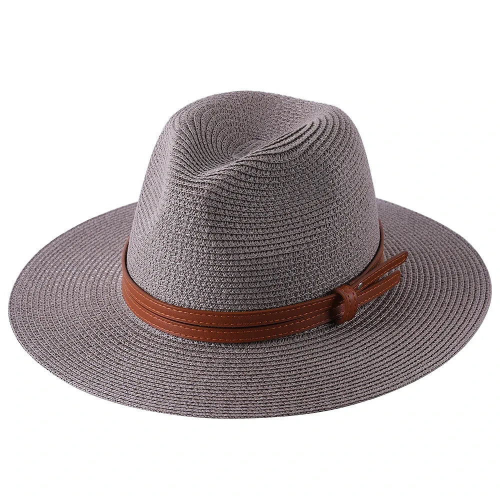 Men's Straw Fedora Hat with Brown Leather Band Lightweight Sun Protection — Image 5