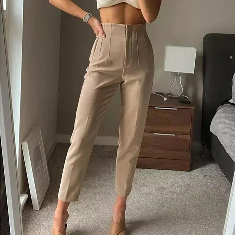 Women's High Waist Slim Fit Trousers Stretch Fabric Business Casual Pants Multiple Colors — Main Image