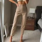 Women's High Waist Slim Fit Trousers Stretch Fabric Business Casual Pants Multiple Colors — Main Image