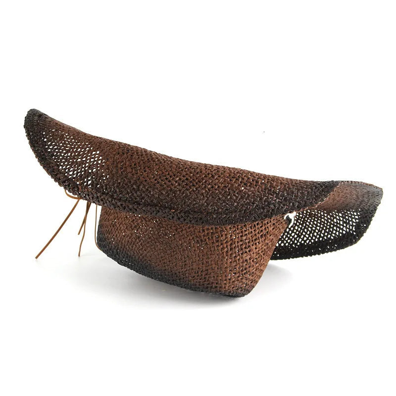 IF IFOND Western Straw Cowboy Hat Brown Woven Bull Headband Unisex Adult — Image 5