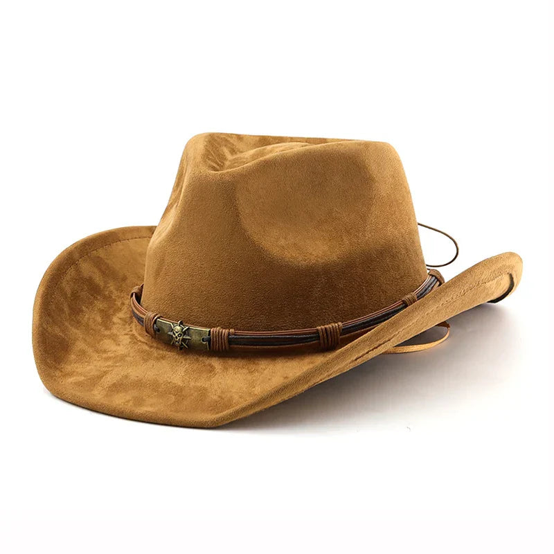 Unisex Vintage Western Cowboy Hat Faux Suede Leather Band Brown Black — Image 3