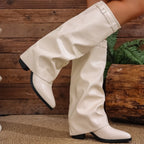 Stylish Women's Knee-High Faux Leather Boots Black White Comfortable Fashion Footwear — Image 6