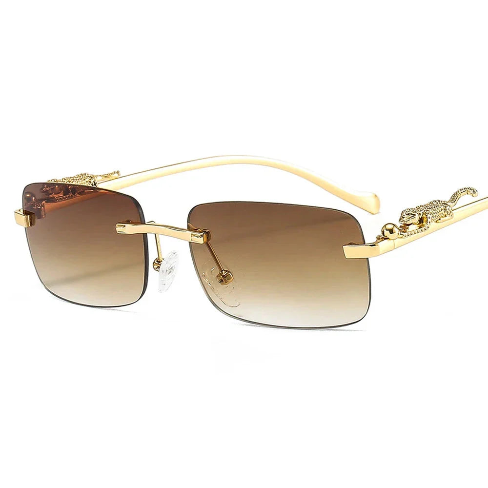 Luxury Rimless Gold-Plated Eyeglasses Rectangular Frame Decorative Accents Unisex — Image 9