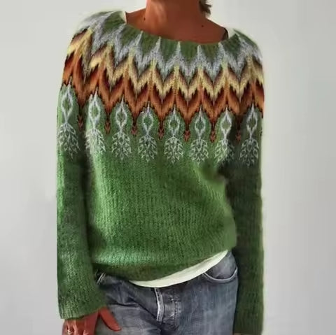 Nordic Knit Women's Sweater Wool Blend Fair Isle Pullover Multi-color — Image 2