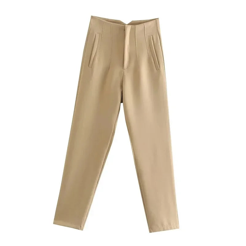 Women's High Waist Slim Fit Trousers Stretch Fabric Business Casual Pants Multiple Colors — Image 9