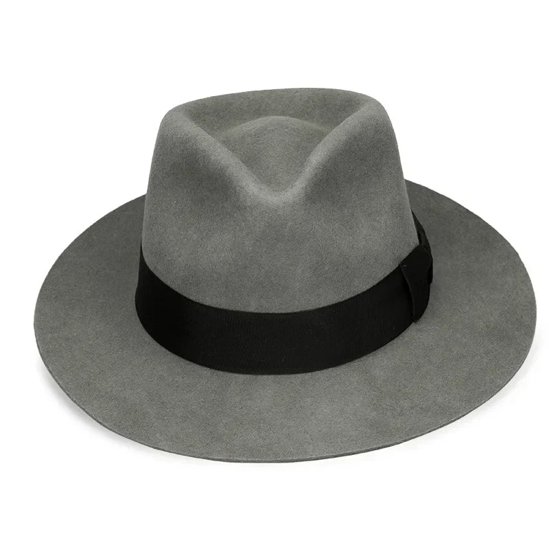Classic Wool Fedora Hat Wide Brim Felt Ribbon Band Men's Timeless Style — Image 8