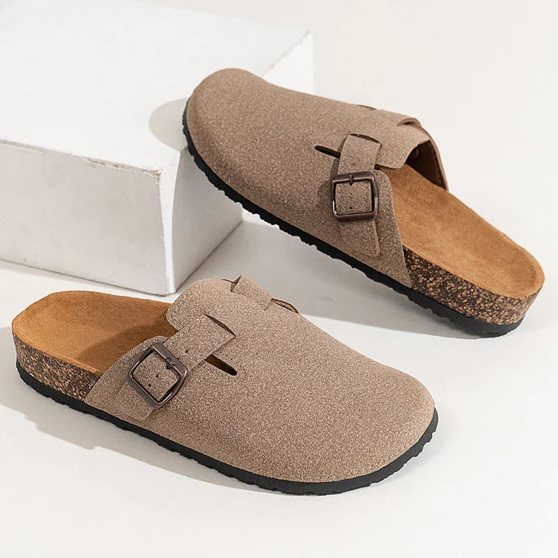 Men's Suede Slip-On Clogs Cork Sole Adjustable Buckle Comfort Footwear — Image 5