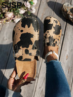 SJSP Women's Leopard Print Suede Slip-On Clogs with Buckle Brown Comfortable Casual Footwear — Image 4