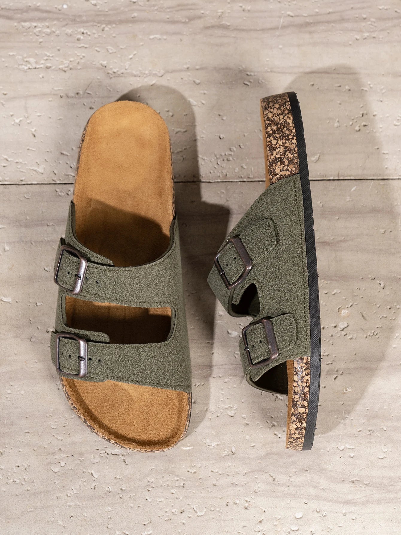 Men's Double Strap Cork Sandals Suede Black Adjustable Buckle Casual Comfort Footwear — Image 6