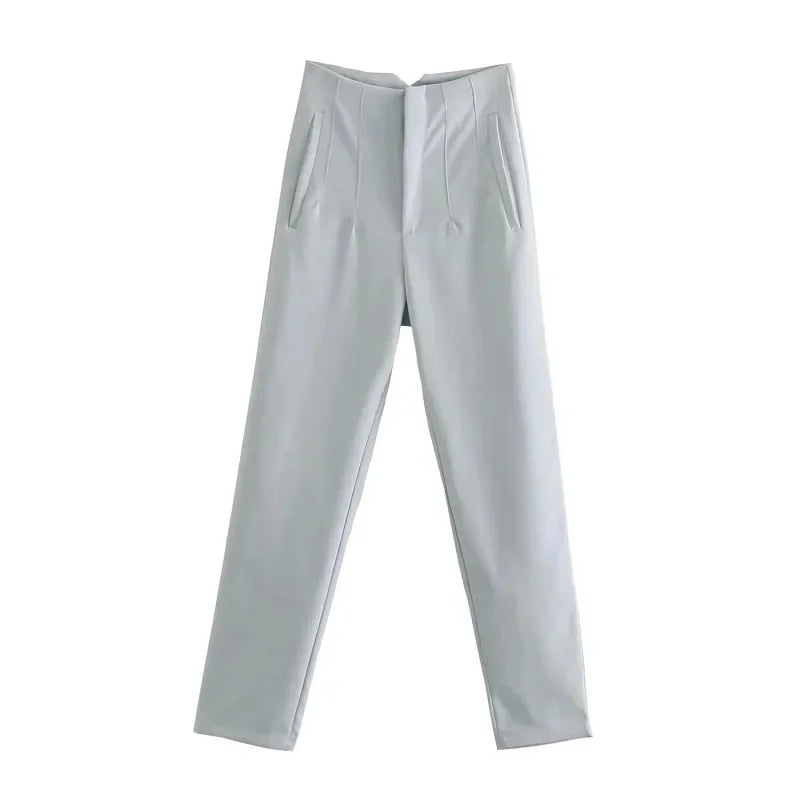 Women's High Waist Slim Fit Trousers Stretch Fabric Business Casual Pants Multiple Colors — Image 8