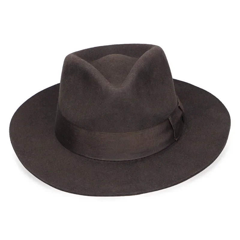 Classic Wool Fedora Hat Wide Brim Felt Ribbon Band Men's Timeless Style — Image 4