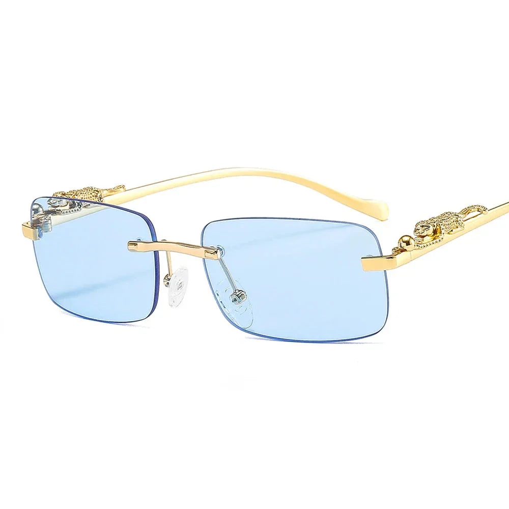 Luxury Rimless Gold-Plated Eyeglasses Rectangular Frame Decorative Accents Unisex — Image 8