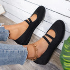 Women's Knit Ballet Flats Double Strap Comfortable Slip-On Shoes Navy Red Gray Black — Image 4