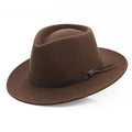 Classic Wool Fedora Hat Men's Wide Brim Felt with Leather Band Black Brown Medium — Image 3