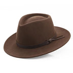 Classic Wool Fedora Hat Men's Wide Brim Felt with Leather Band Black Brown Medium — Image 3