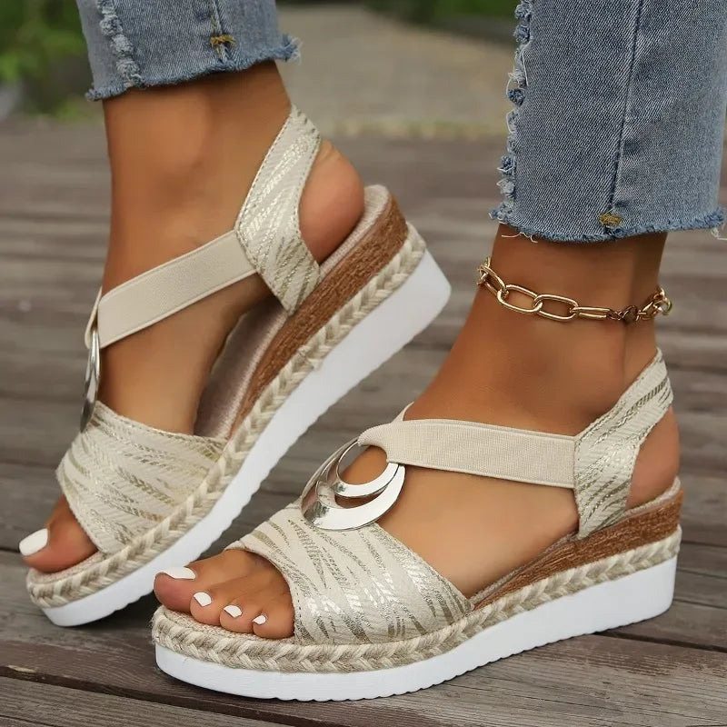 Women's Wedge Sandals - Espadrille with Metallic Accent in Multiple Colors — Image 16