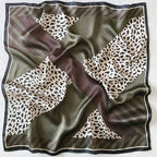 Luxury Silk Scarf Leopard Print Olive Brown Square 90x90cm Women's Fashion Accessory — Image 5