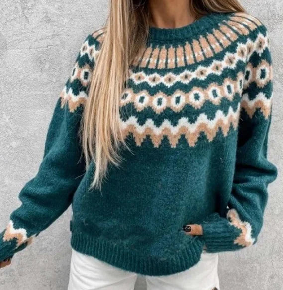 Women's Nordic Knit Sweater Geometric Pattern Warm Winter Pullover — Main Image