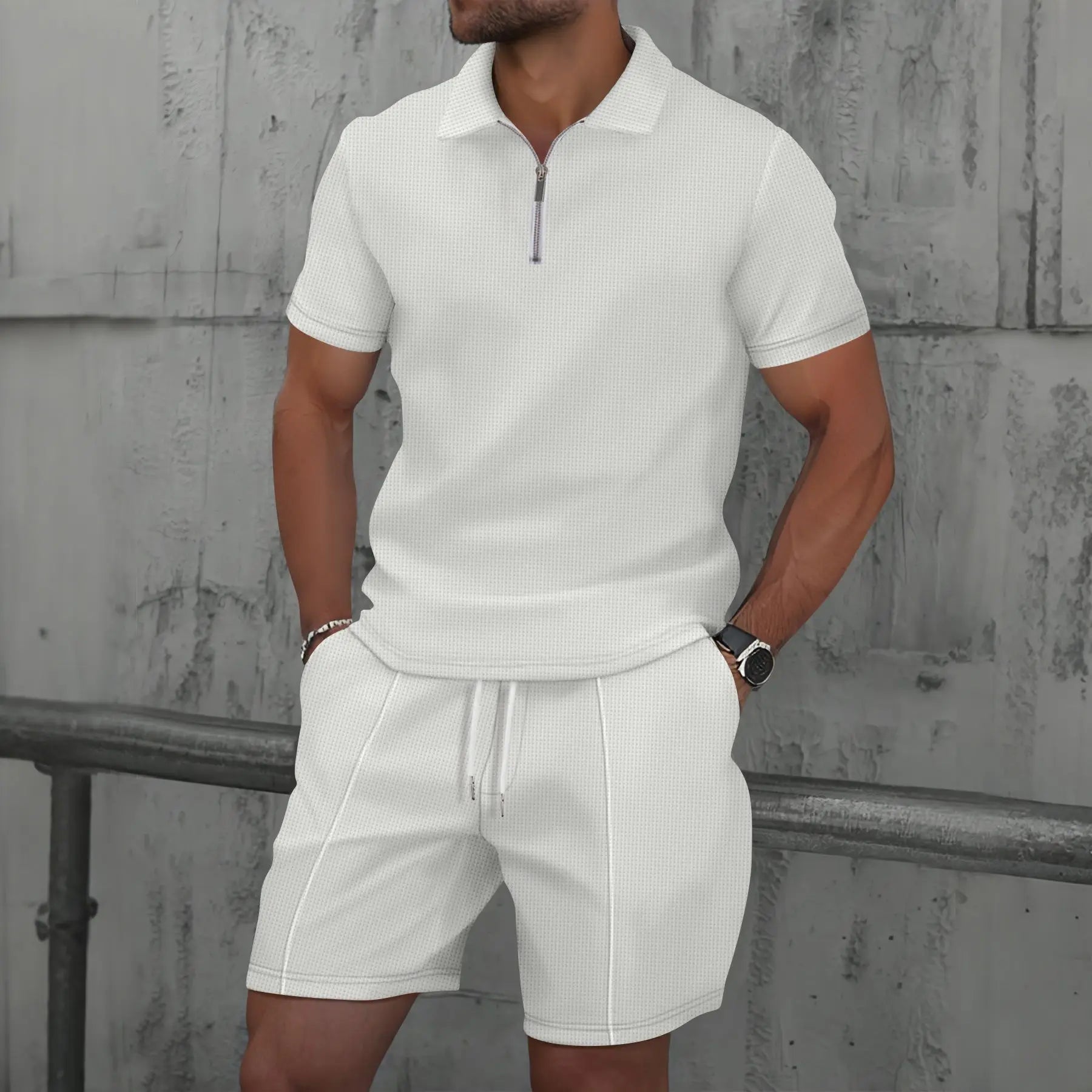 Men's Casual Polo and Shorts Set - Beige, Breathable Fabric, Comfortable Fit — Image 10