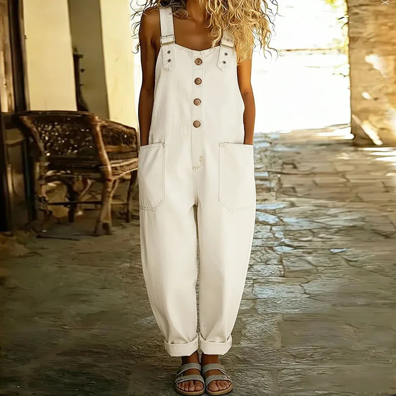 Women's Denim Overalls Casual Lightweight Cotton Blend Adjustable Straps Pockets Jumpsuit — Image 4