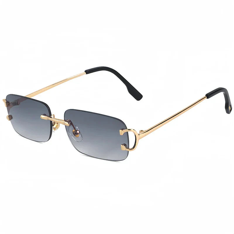 Brand Rimless Rectangular Sunglasses Gold Metal Frame UV Protection Men Stylish Eyewear — Image 3