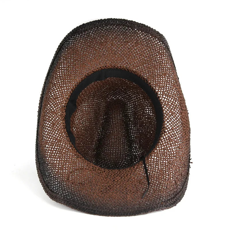 IF IFOND Western Straw Cowboy Hat Brown Woven Bull Headband Unisex Adult — Image 4