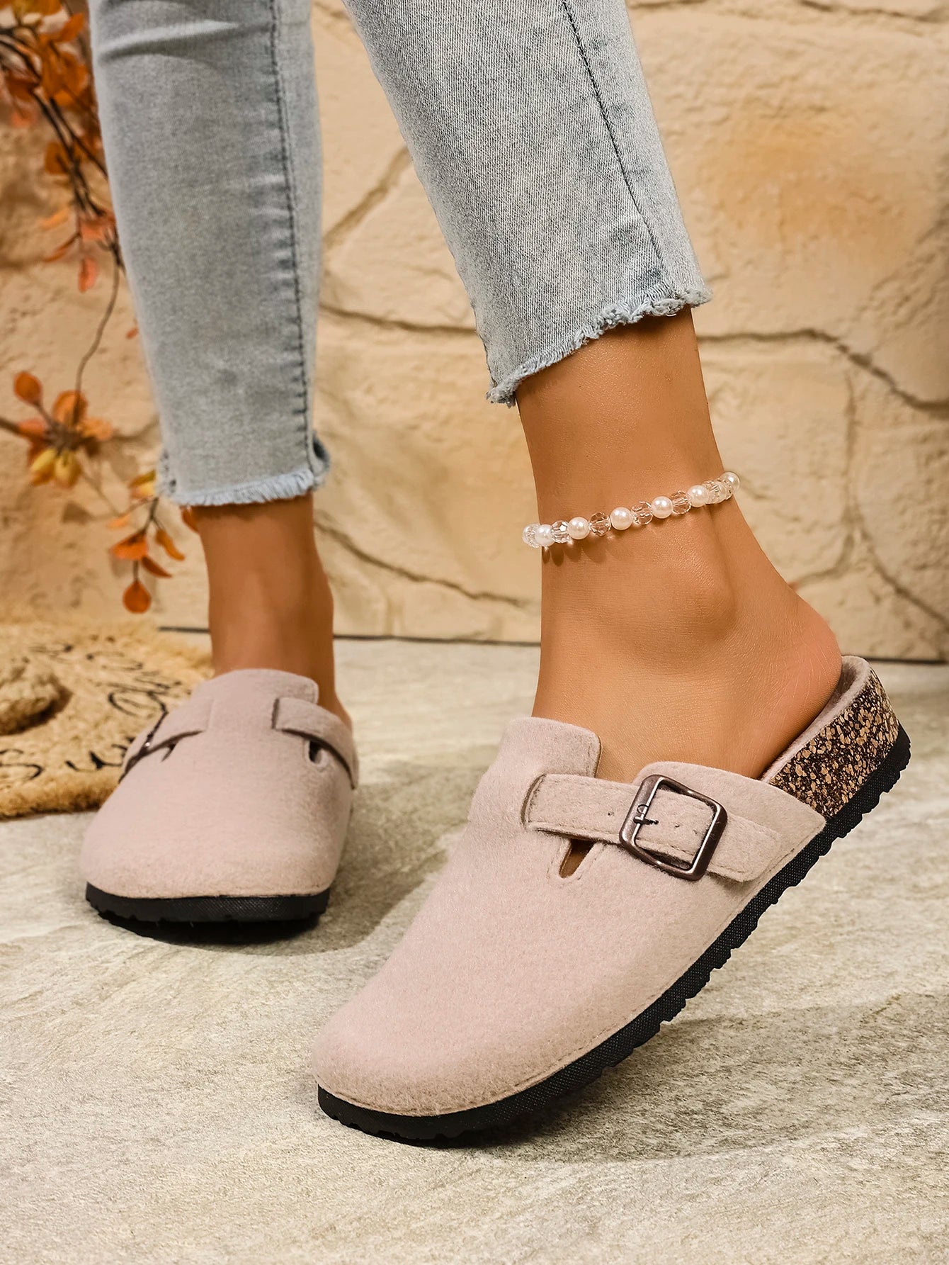 Cozy Woolen Slip-On Mules Cork Sole Brown Black Beige Unisex Comfortable — Image 6