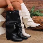 Stylish Women's Knee-High Faux Leather Boots Black White Comfortable Fashion Footwear — Main Image