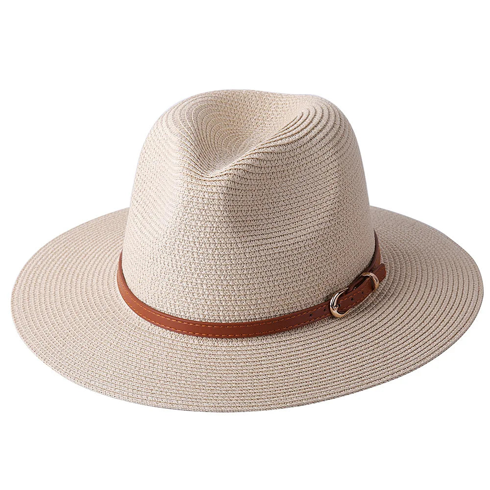 Men's Straw Fedora Hat with Brown Leather Band Lightweight Sun Protection — Image 8