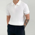 Men's Polo Shirt Ribbed Knit Short Sleeve Soft Cotton Blend White Casual Top — Image 2