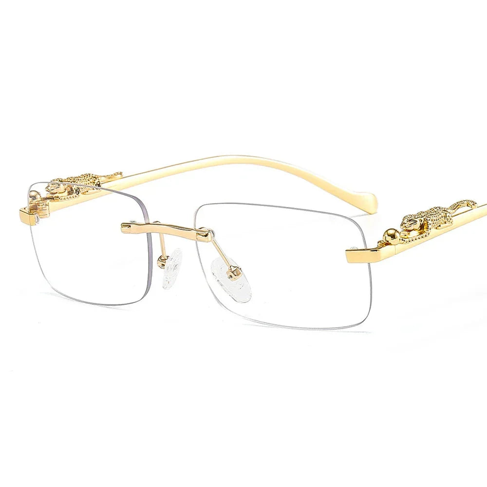Luxury Rimless Gold-Plated Eyeglasses Rectangular Frame Decorative Accents Unisex — Image 12