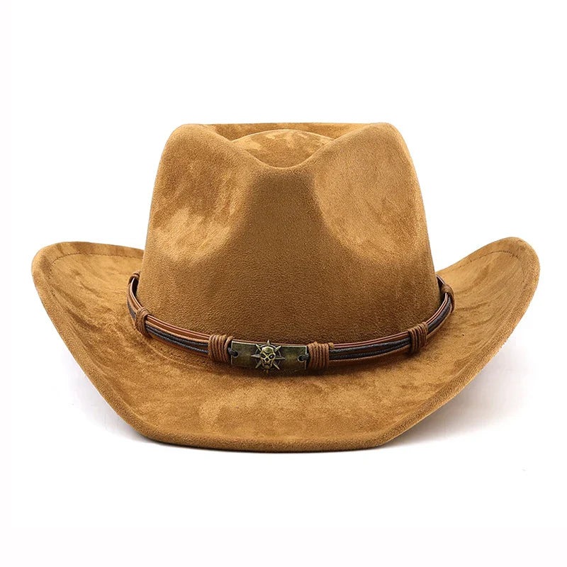 Unisex Vintage Western Cowboy Hat Faux Suede Leather Band Brown Black — Image 4