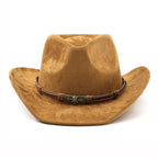Unisex Vintage Western Cowboy Hat Faux Suede Leather Band Brown Black — Image 4