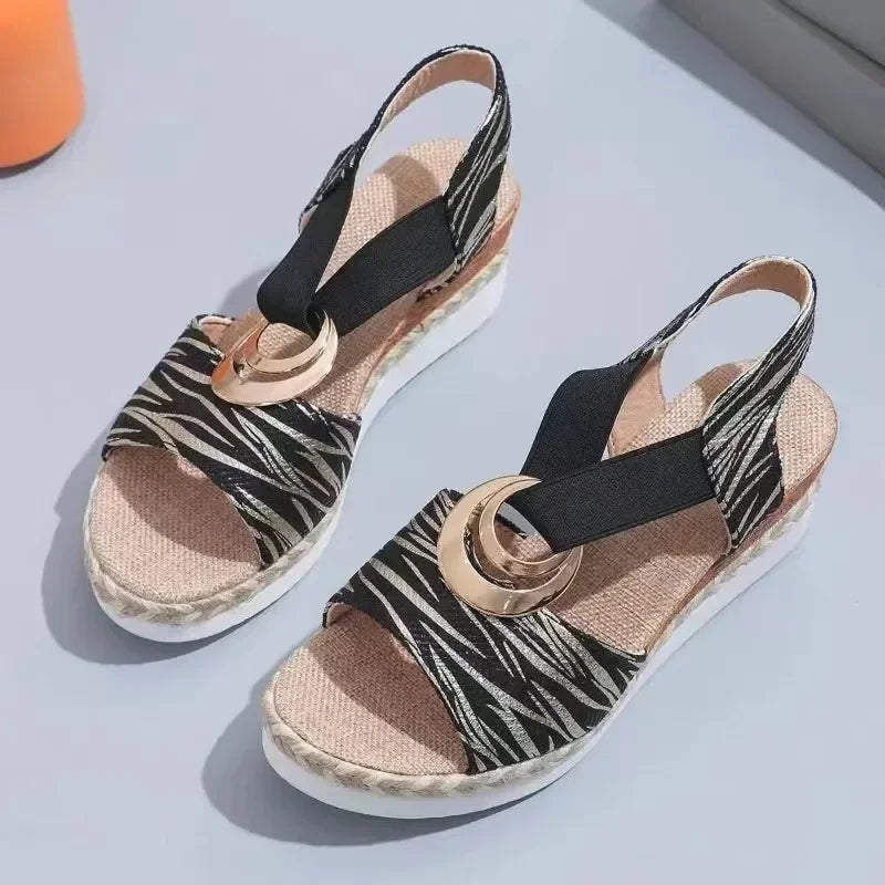 Women's Wedge Sandals - Espadrille with Metallic Accent in Multiple Colors — Image 6