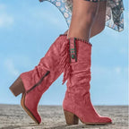 Women's Fringe Suede Knee-High Boots Western Style Zipper Closure Multiple Colors — Image 4