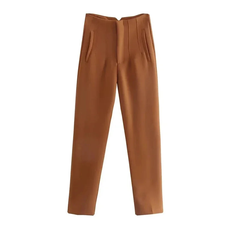 Women's High Waist Slim Fit Trousers Stretch Fabric Business Casual Pants Multiple Colors — Image 11