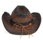 IF IFOND Western Straw Cowboy Hat Brown Woven Bull Headband Unisex Adult — Image 3