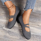 Women's Knit Ballet Flats Double Strap Comfortable Slip-On Shoes Navy Red Gray Black — Image 3