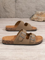 Men's Double Buckle Cork Sandals Brown Faux Leather Slip-On Adjustable Straps — Image 5
