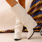 Women's Knee-High Boots Faux Suede Leather Black Brown White Fashionable Comfortable — Image 3
